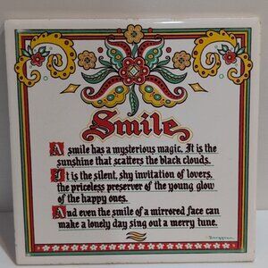 Vintage Berggren 6" Square Smile Ceramic Tile Trivet Scandinavian Design